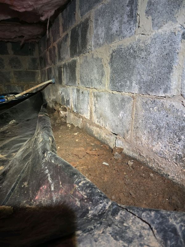 Concrete block foundation wall in a crawlspace