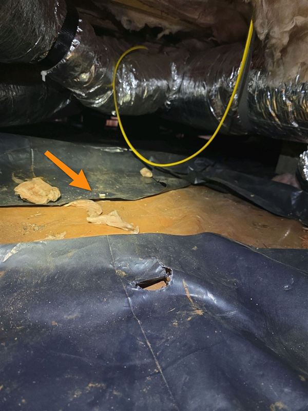 Hole in a crawl space vapor barrier